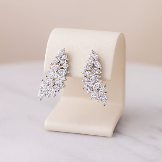 925 Sterling Silver Rhodium Plated Cluster Ear Cuffs with Cubic Zirconia