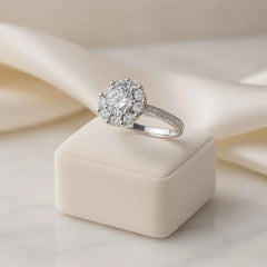 925 Sterling Silver Floral Halo Engagement Ring