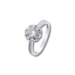 925 Sterling Silver Floral Halo Engagement Ring