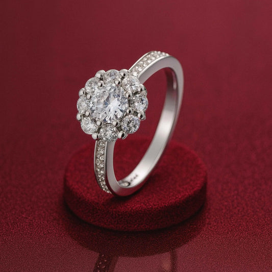 925 Sterling Silver Floral Halo Engagement Ring