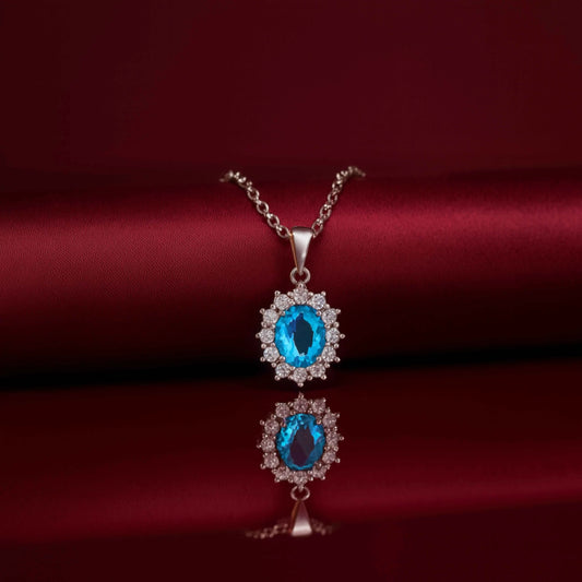 Oval Blue Stone Pendant in 925 Sterling Silver
