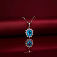 Oval Blue Stone Pendant in 925 Sterling Silver