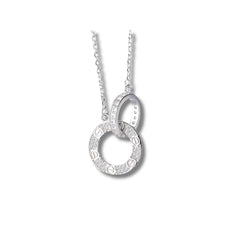 925 Sterling Silver Rhodium Plated Double Ring Pendant Necklace with Cubic Zirconia