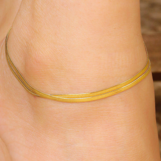 Double Layered Gold Plated Snake Chain Anklet - Rukhmani