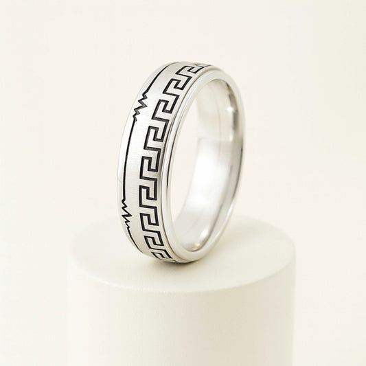 925 Sterling Silver Rhodium Plated Greek Key Band Ring for Men