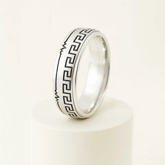 925 Sterling Silver Rhodium Plated Greek Key Band Ring for Men