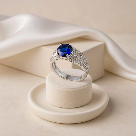 Vintage-Inspired Sapphire 925 Sterling Silver Ring with Intricate Detail