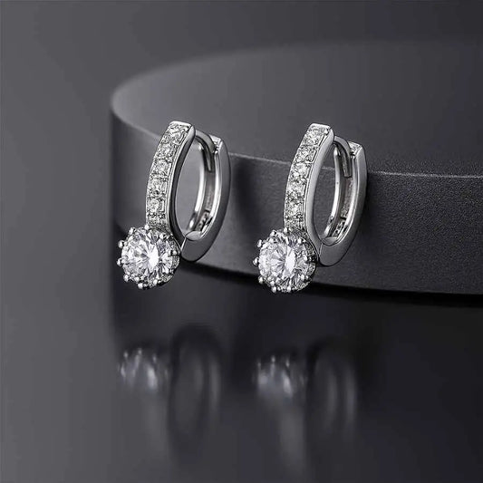 925 Sterling Silver Hoop Earrings with Round Cubic Zirconia|Rhodium Plated