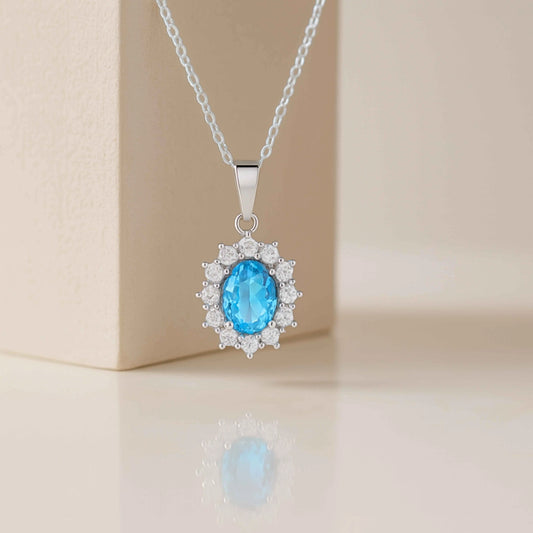 Oval Blue Stone Pendant in 925 Sterling Silver