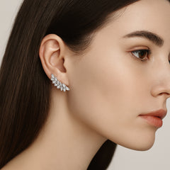 925 Sterling Silver Rhodium Plated Cluster Ear Cuffs with Cubic Zirconia