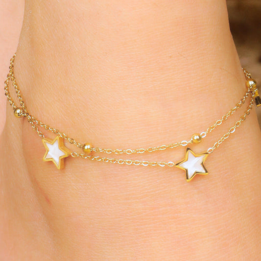 Double Layered Mother Of Pearl Stars with Mirror Chain - Rukhmani