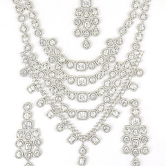 Layered Emeraled Clear Cut Necklace Set With Mangtika - Rukhmani