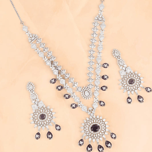 Amethyst Sparkle Diamond Necklace with Earrings