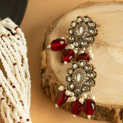 Red Stone Pearl Choker with Earrings - Rukhmani