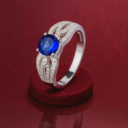 Vintage-Inspired Sapphire 925 Sterling Silver Ring with Intricate Detail