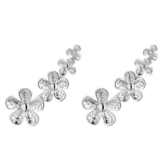 925 Sterling Silver Rhodium Plated Floral Ear Cuffs