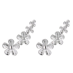 925 Sterling Silver Rhodium Plated Floral Ear Cuffs