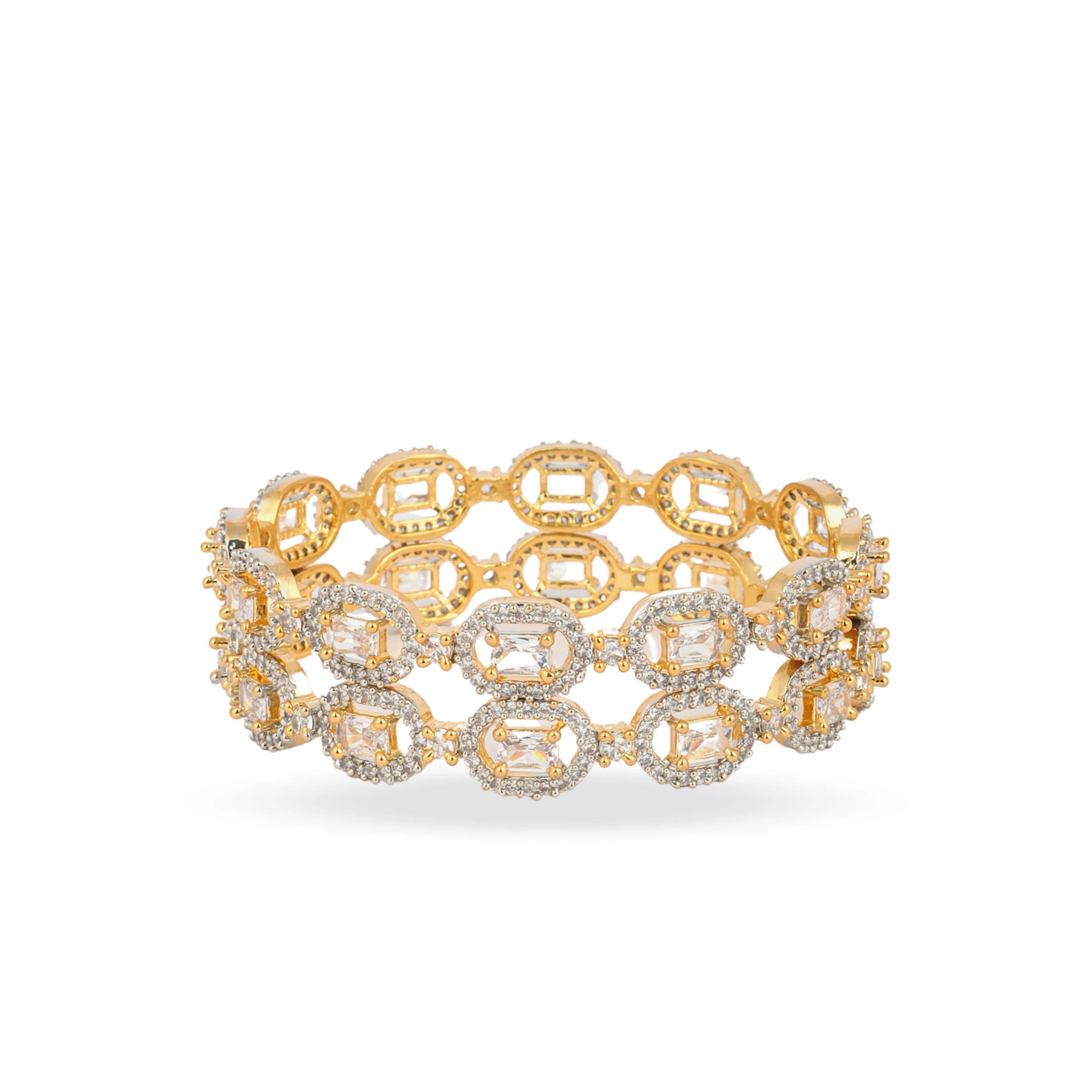 Rectangular Diamond Gold Plated Bangles - Rukhmani