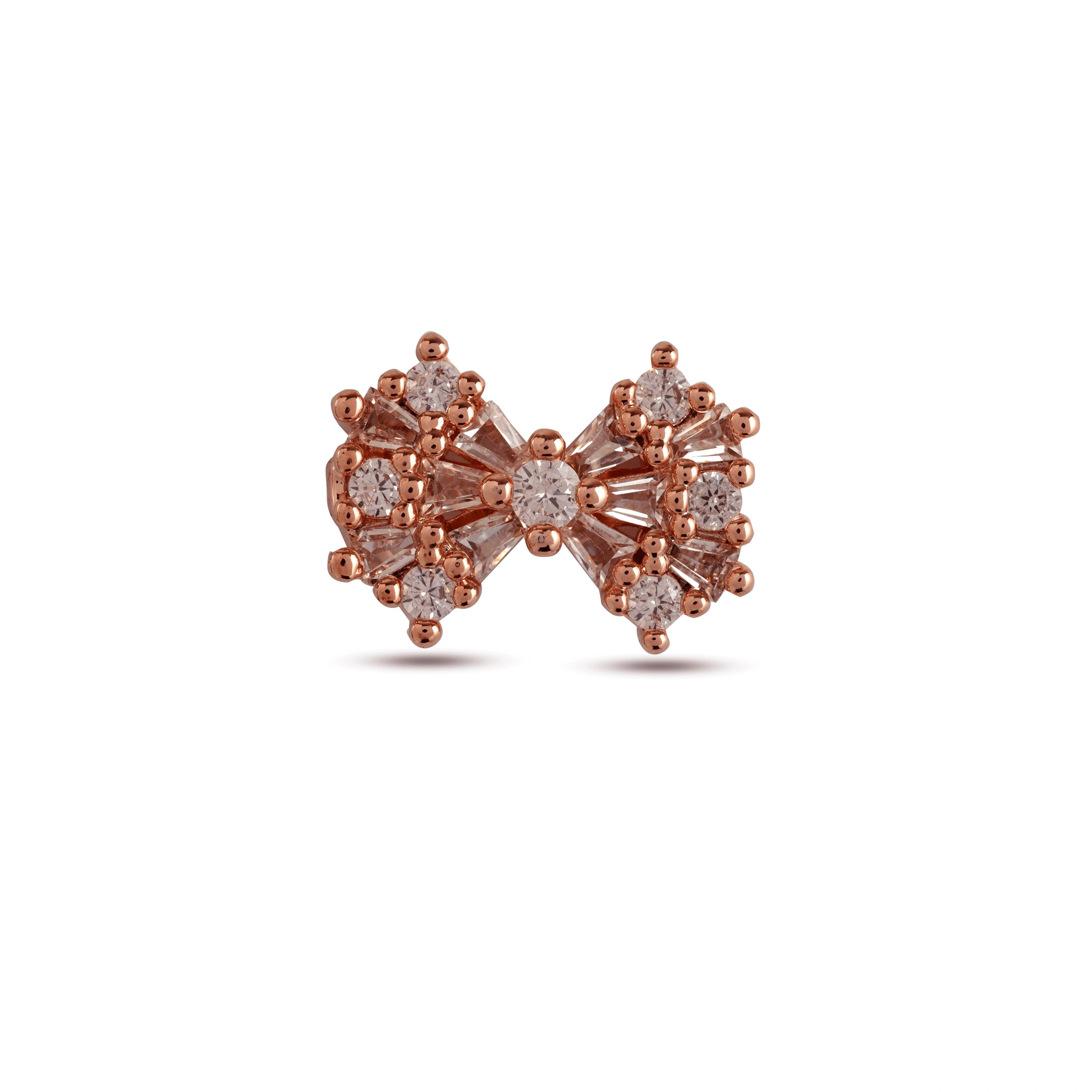 Fancy Design Bow Diamond Rose Gold Plated Earrings - Rukhmani