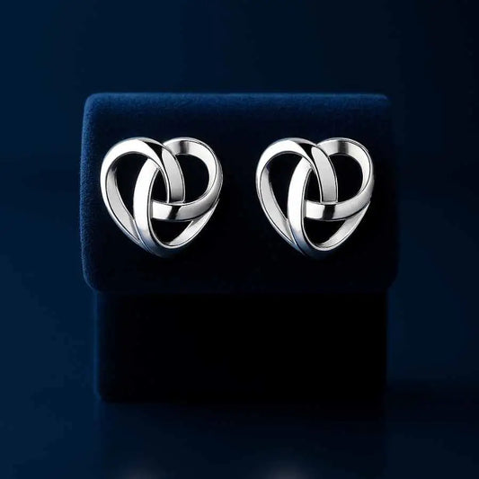 925 Sterling Silver Interlocked Heart Stud Earrings|Rhodium Plated