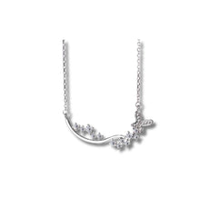 925 Sterling Silver Rhodium Plated Butterfly Floral Necklace with Cubic Zirconia