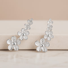 925 Sterling Silver Rhodium Plated Floral Ear Cuffs
