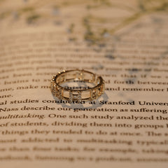 Double Row Diamond H Shape Design Unique Ring