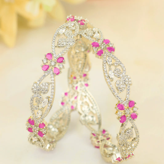 Latest Fancy Design Pink Blossom American Diamond Bangles