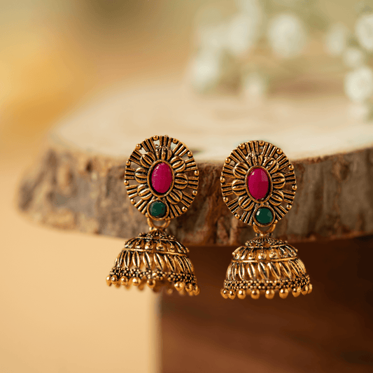 Gold plated antique jhumka - Rukhmani