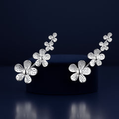 925 Sterling Silver Rhodium Plated Floral Ear Cuffs
