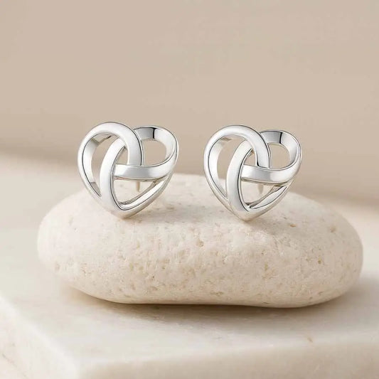 925 Sterling Silver Interlocked Heart Stud Earrings|Rhodium Plated