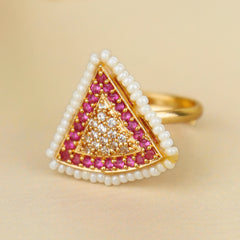 Gold Plated Triangle Pearl and Stone Rings