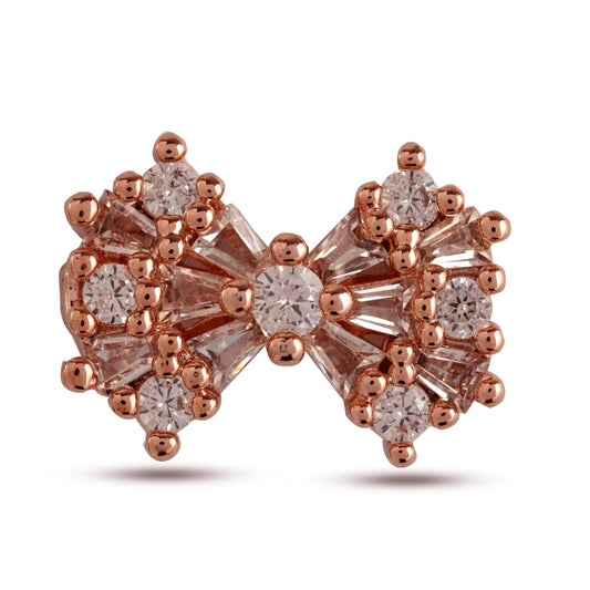 Fancy Design Bow Diamond Rose Gold Plated Earrings - Rukhmani
