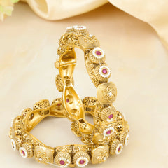 Fancy Design Rajwadi Rang Red Stone Gold Plated Rajwadi Bangles