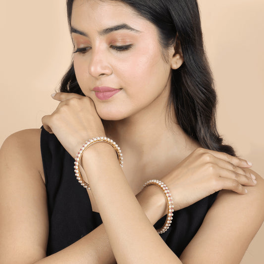 Beautiful Design Gold Plated Gulabi Moti Maharashtrian Bangles