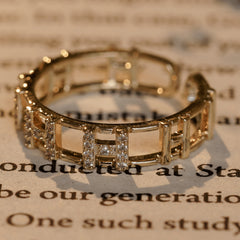 Double Row Diamond H Shape Design Unique Ring