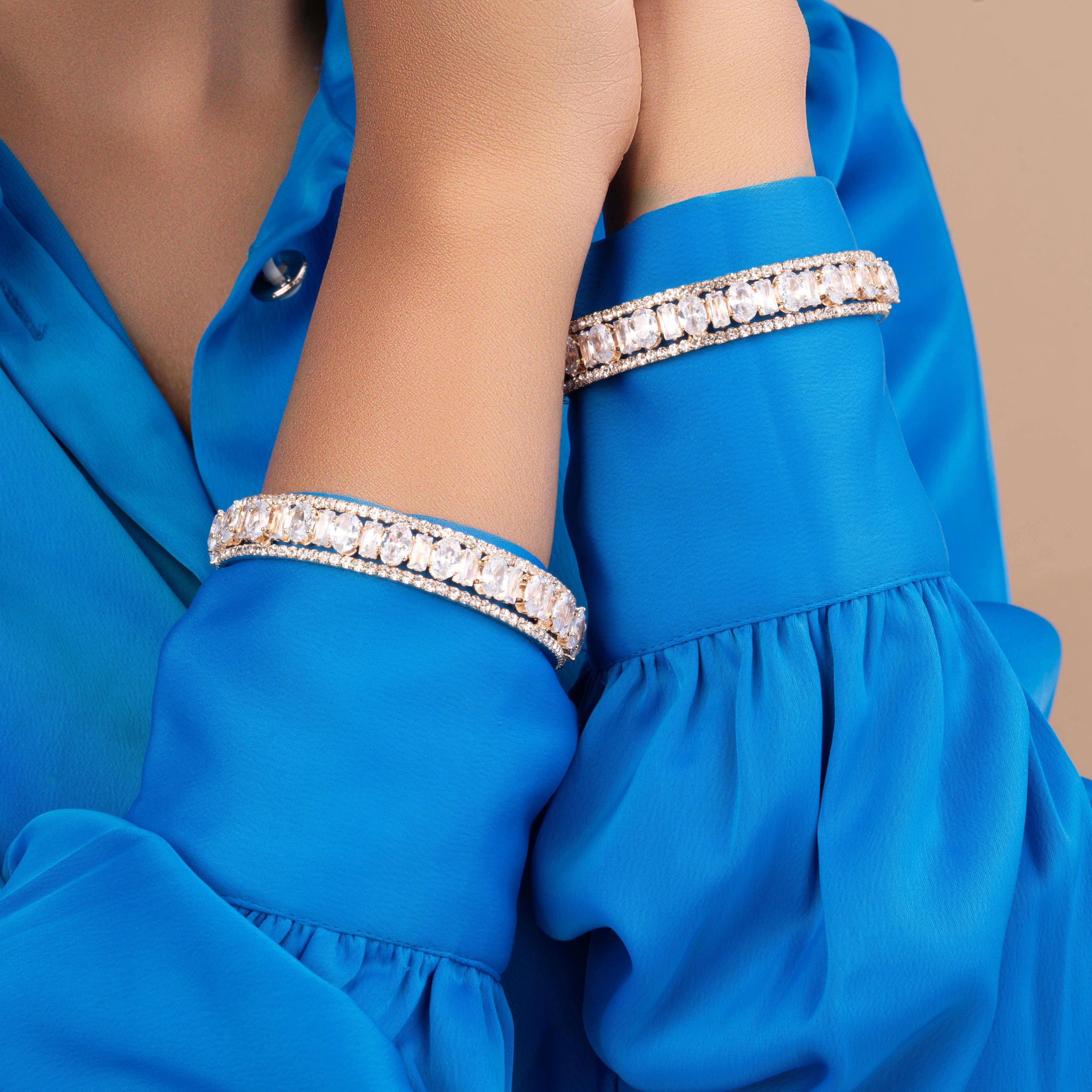 Designer Gold Plated Crystal Crush Diamond Bangles - Rukhmani