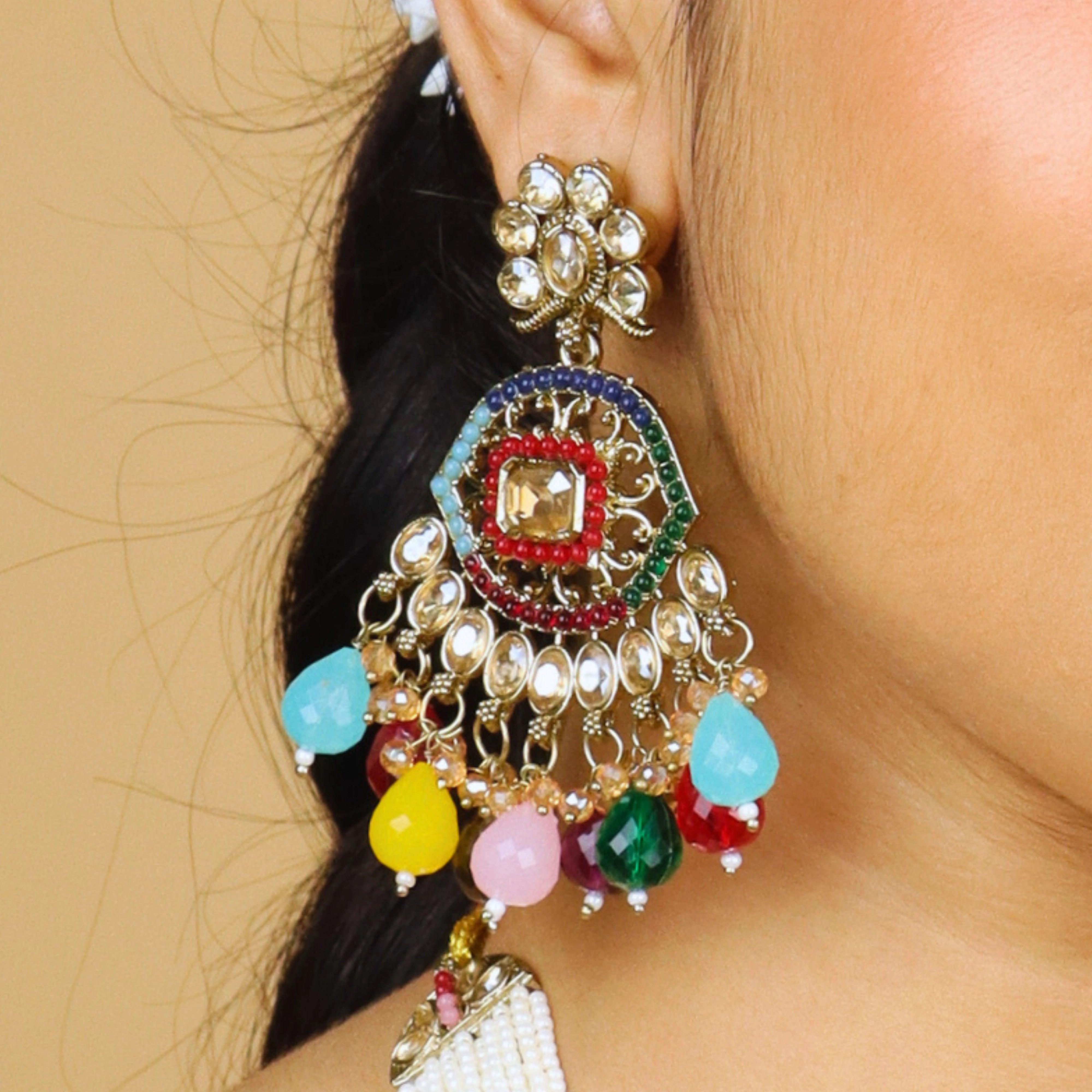 Rangamahal Moti Rajwadi Long Necklace With Earrings - Rukhmani