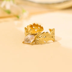 Leaf Design With Single Stone Adjustable Ring - Rukhmani