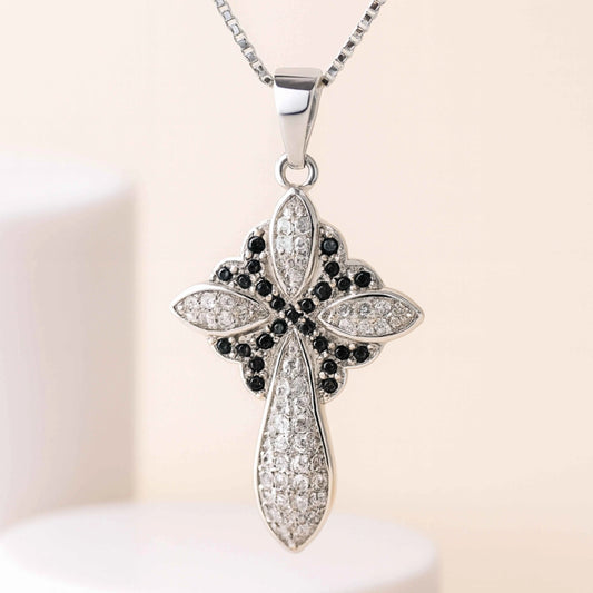Black & White CZ Cross Pendant in 925 Sterling Silver