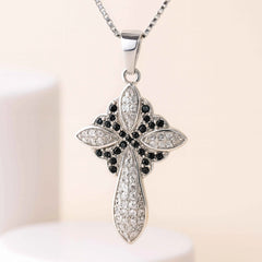 Black & White CZ Cross Pendant in 925 Sterling Silver
