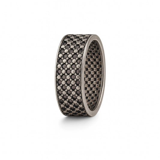 925 Sterling Silver Men’s Oxidized Ring | Rhodium Plated Woven Texture Band