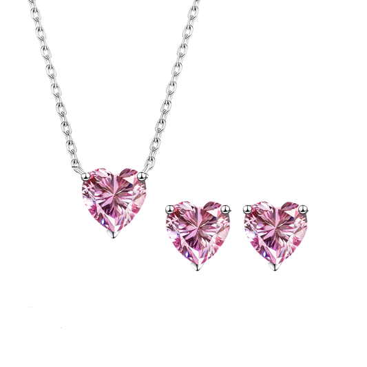 925 Sterling Silver Heart Cut Zircon Necklace & Earrings Set