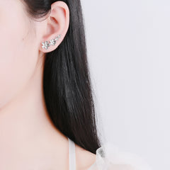 925 Sterling Silver Rhodium Plated Floral Ear Cuffs