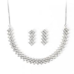 Silver Plated Modern Flow Diamond Necklace with Earrings - Rukhmani