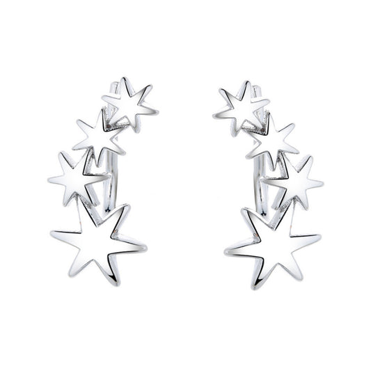 925 Sterling Silver Rhodium Plated Star Design Ear Cuffs