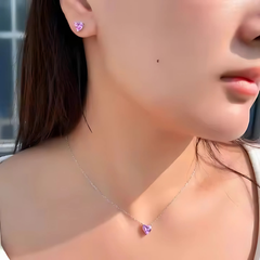 925 Sterling Silver Heart Cut Zircon Necklace & Earrings Set