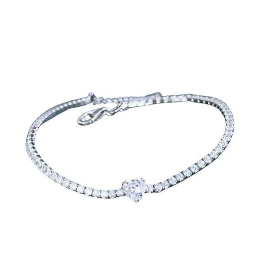 Adjustable Cubic Zirconia 925 Sterling Silver Heart Charms Bracelets Bangle for Women Bulk Wholesale Lady Fashion Jewelry
