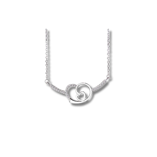 925 Sterling Silver Rhodium Plated Double Heart Necklace with Cubic Zirconia
