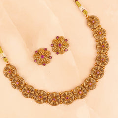 Royal South Indian Red Stone Necklace with Earrings